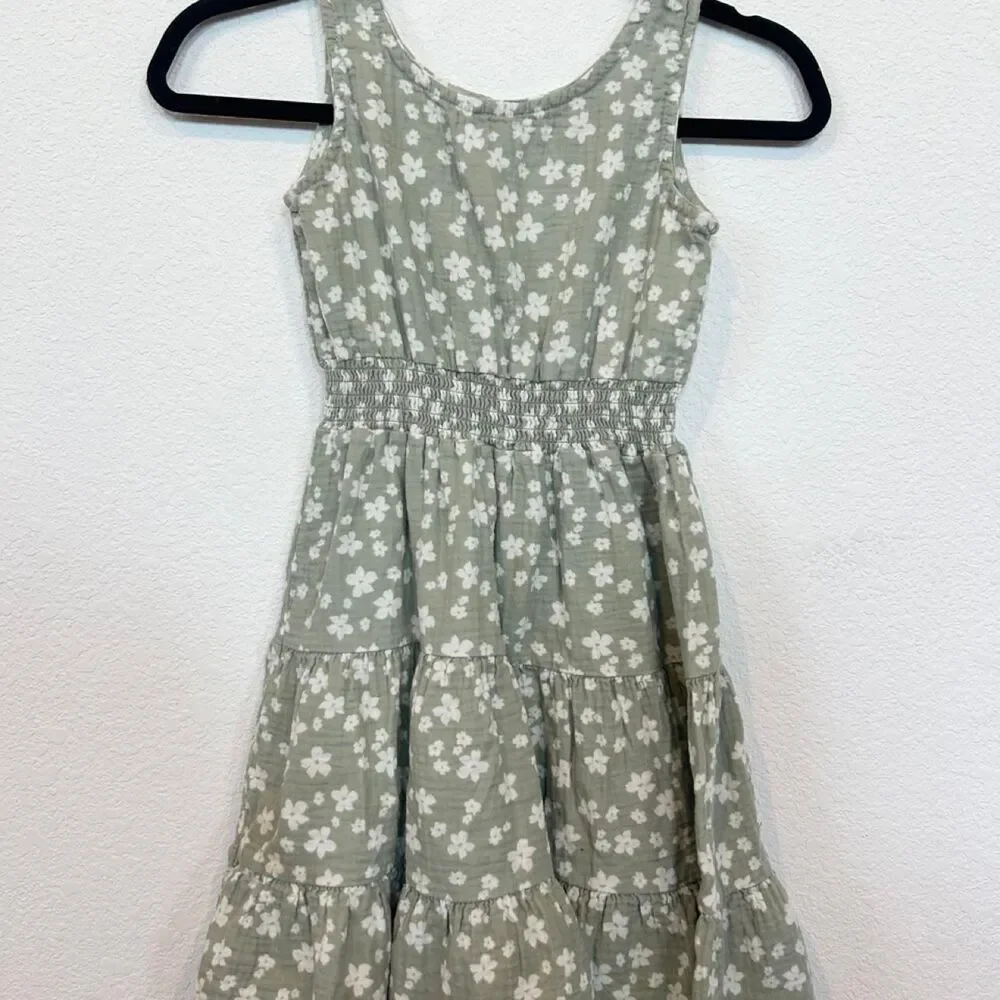 Bearpaw Girls Cotton Soft Summer Floral Green Dress Sz 7 8